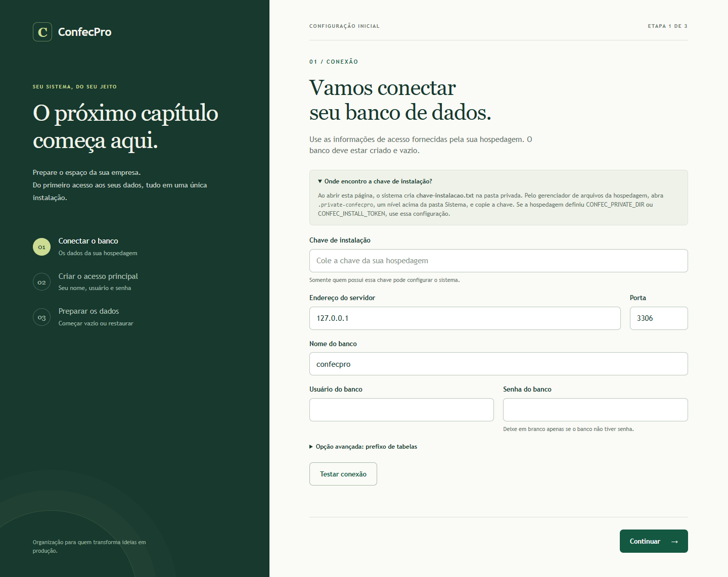 Tela real do ConfecPro para o tutorial Resolver dúvidas de instalação e uso